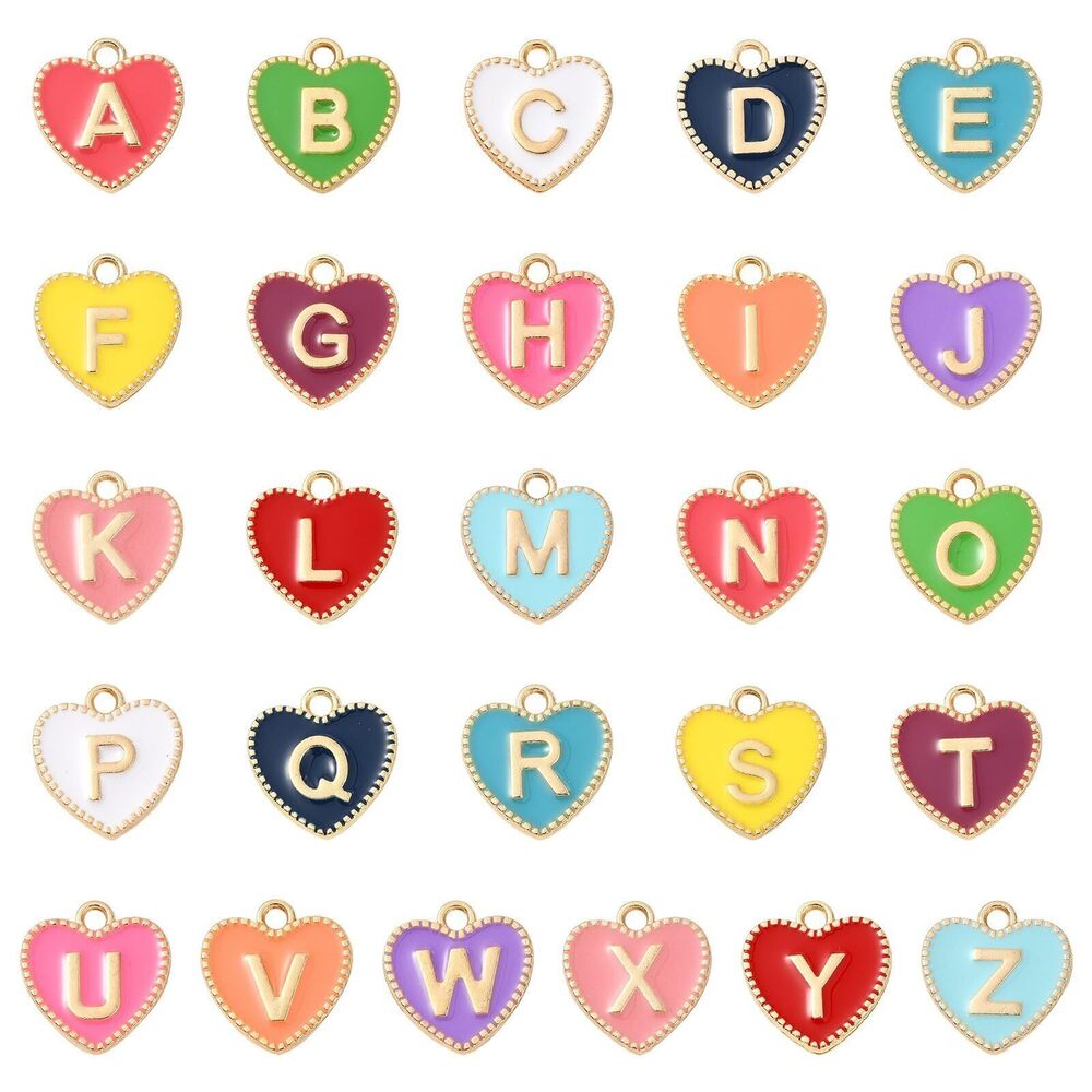 6893 52Pcs 26 Styles Heart Shaped Letter Charms Colorful A to Z Initial